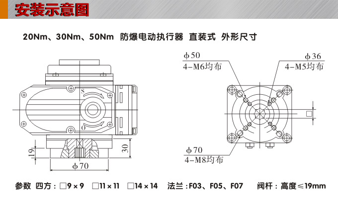 防爆電動頭,YTEx-RS50防爆電動執行器安裝示意圖