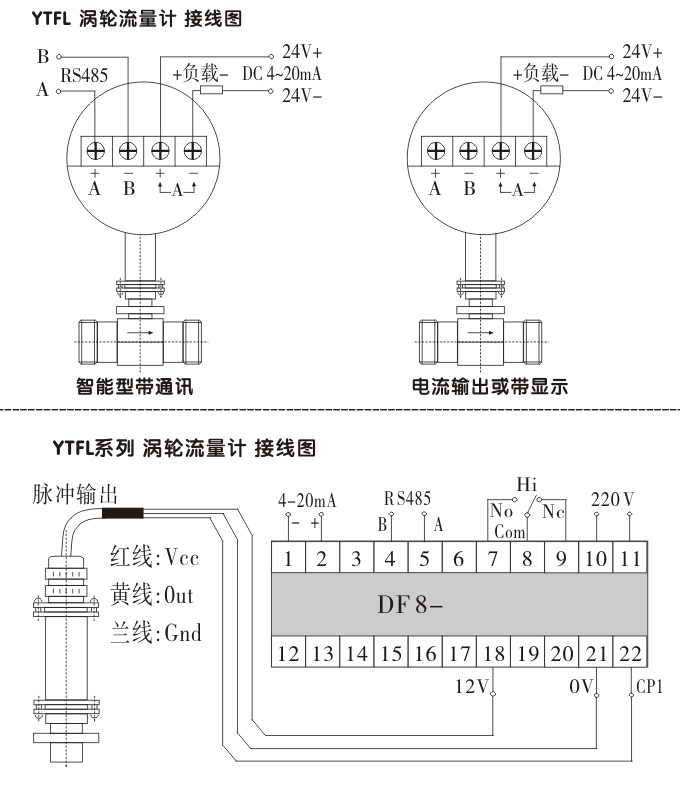 渦輪流量計,YTFL脈沖輸出渦輪流量計接線圖2