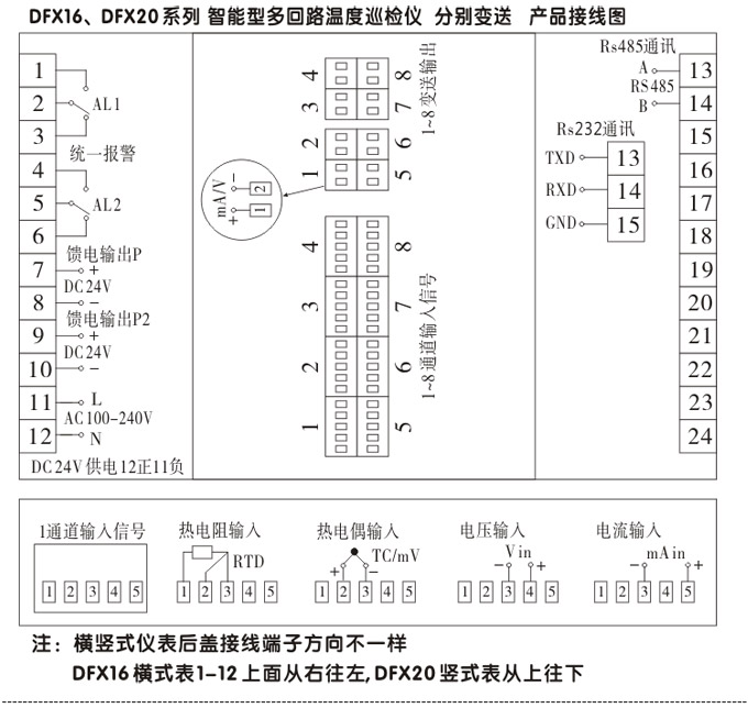 智能溫度巡檢儀，DFX16液晶溫度巡檢儀，多回路巡檢控制儀接線方式2