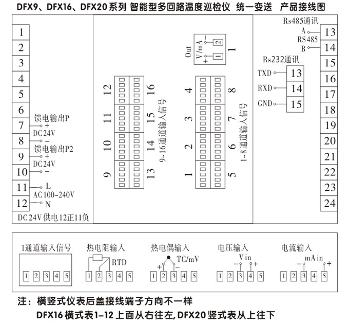 智能溫度巡檢儀，DFX16液晶溫度巡檢儀，多回路巡檢控制儀接線方式4